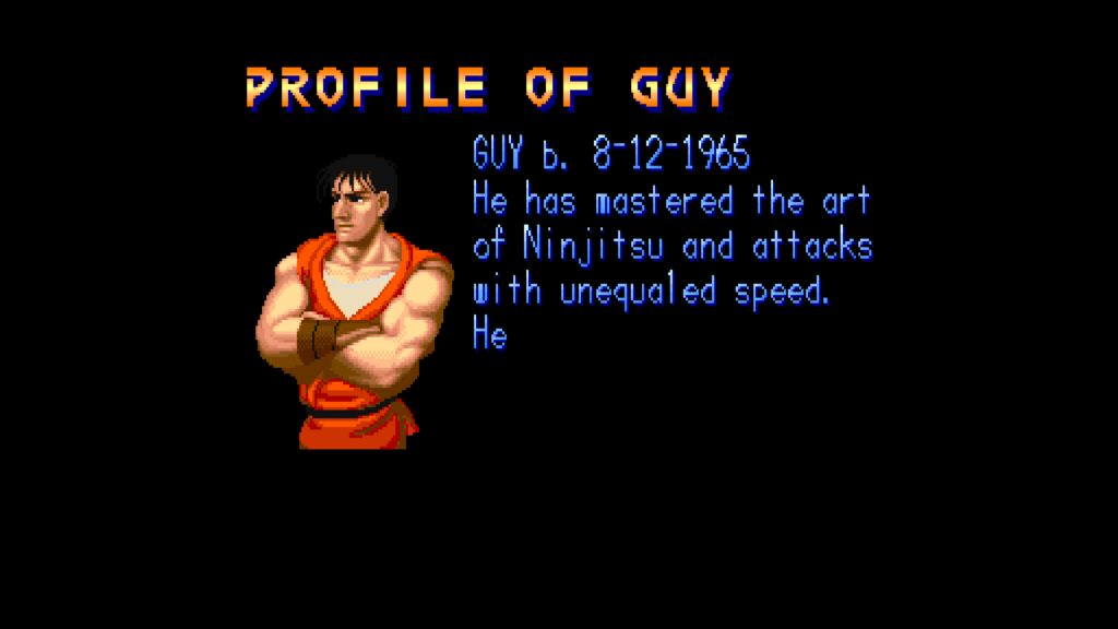 Final Fight profile of Guy