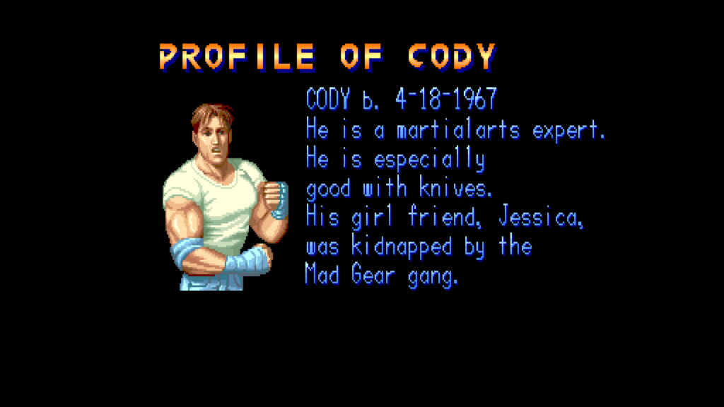 Final Fight profile of Cody