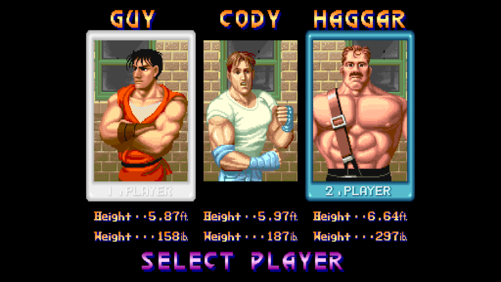 Final Fight select players screen